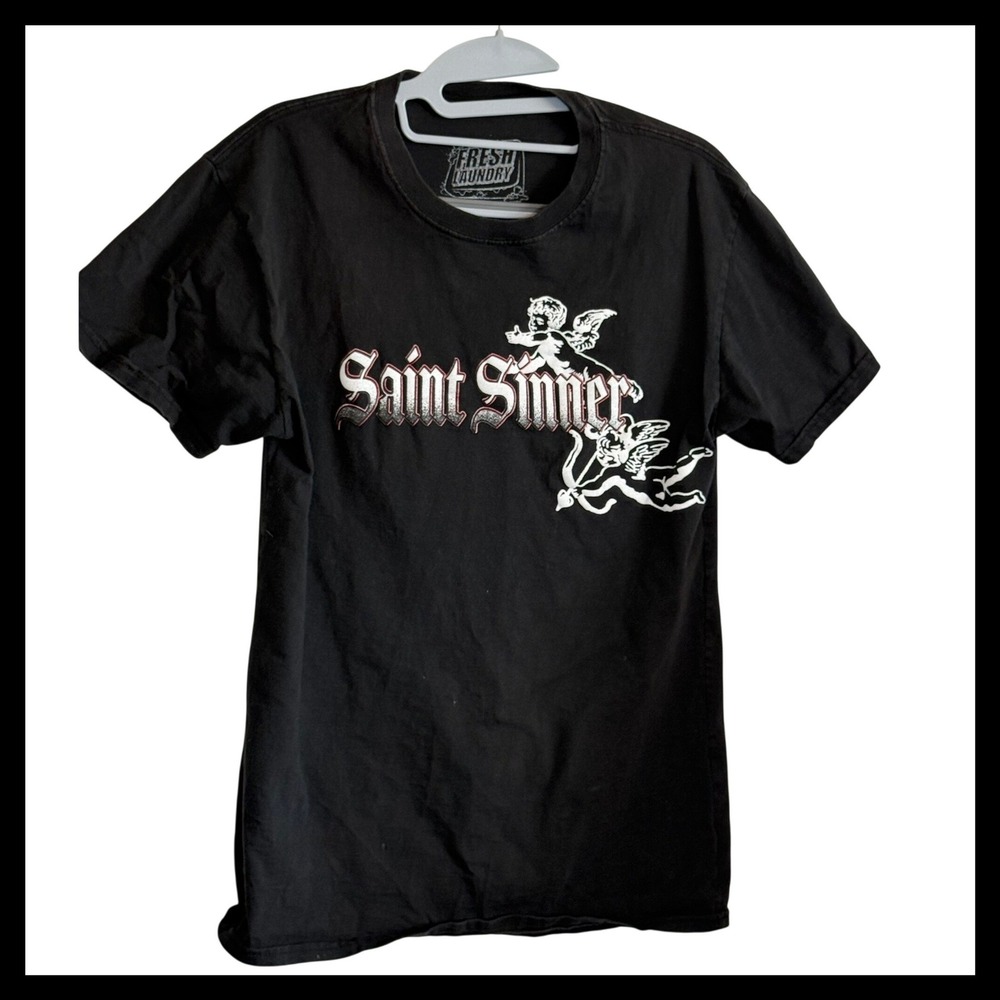 Fresh Laundry Saint Sinner Graphic Tee Black Mens Medium Cherub Streetwear Shirt